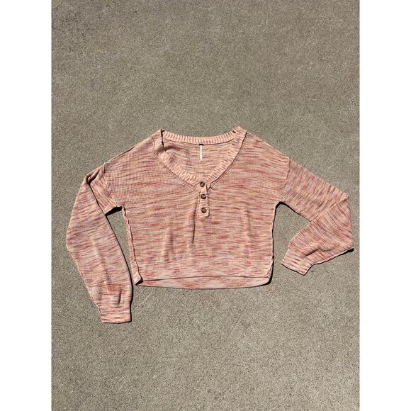 Free People Sweater Women Size XS Pink Multi Knit Mercury Oversized Henley - Picture 1 of 6
